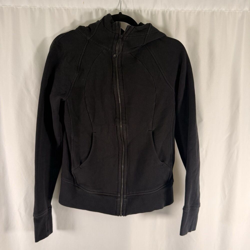 Lululemon Hoodie Women's 6 Solid Black Full Zip Pockets Embroidered Long Sleeve